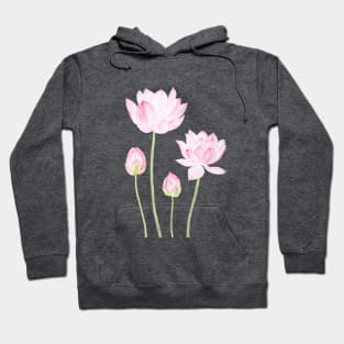 pink lotus flowers watercolor Hoodie